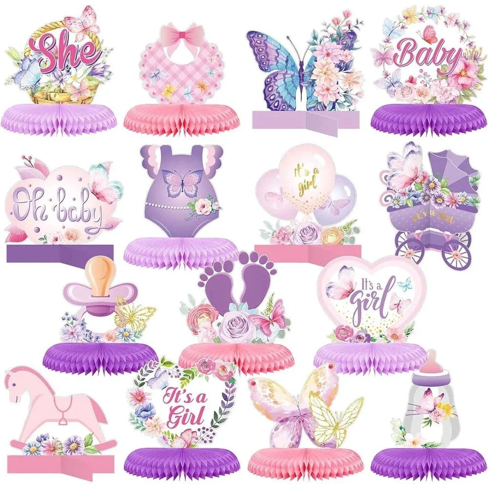 Jetec 14 Pcs Butterfly Baby Shower Gender Reveal Party Table Decorations USED